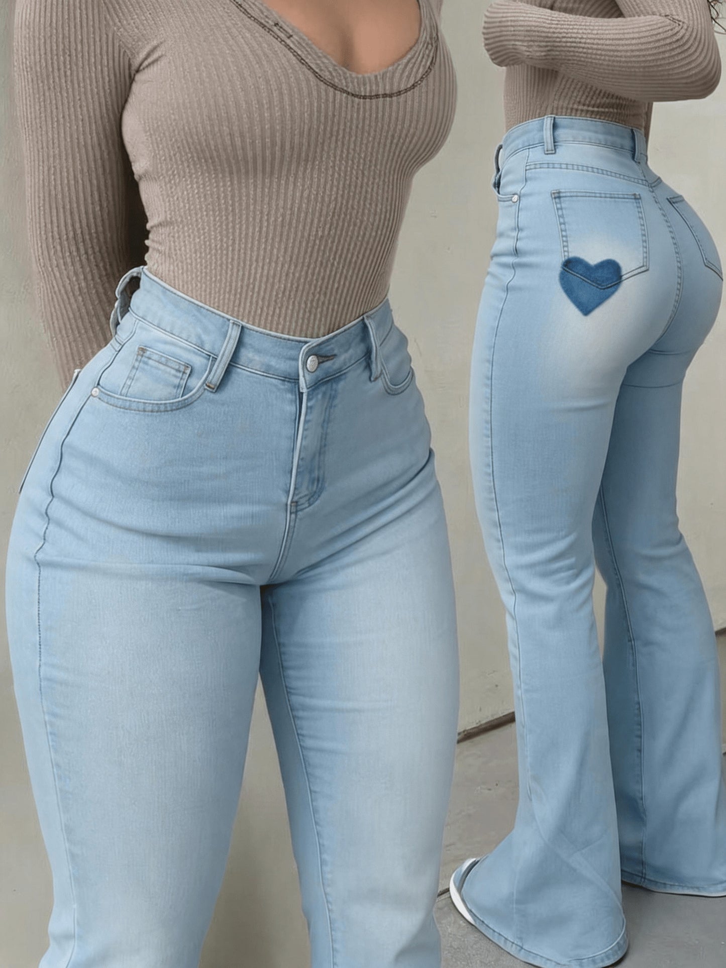 A Pair Of Plus-size Women'S Jeans, Flared Jeans, Slightly Stretchy, Lifts The Hips And Legs, Y2K Style, Fashionable, Casual And Elegant, Suitable For Various Occasions, Street Style, Evening Dates And Parties, Plus-size Jeans, Plus-size Denim.