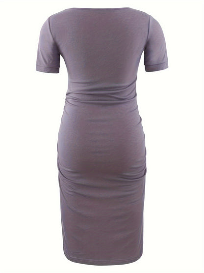 Women's Maternity Bodycon Ruched Side Dress Casual Short Sleeve Dress for Daily Wearing Or Baby Shower