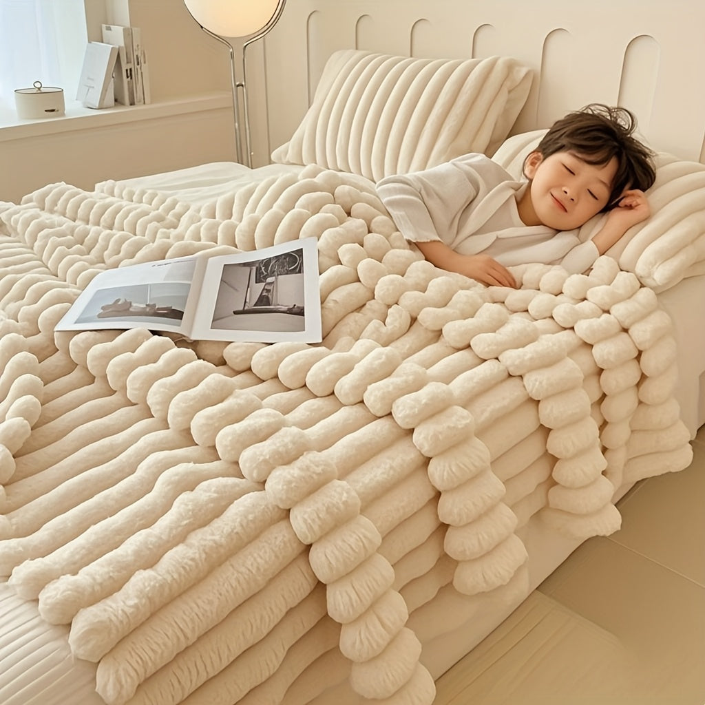 Luxury Cream Faux Rabbit Fur Sleep Blanket -Super Soft, Warm And Cozy, Extra Soft Blanket for Sofa, Bed- Ideal Seasonal Gift, Kids' Bed Blanket, Luxury Feeling Extra Soft Blanket