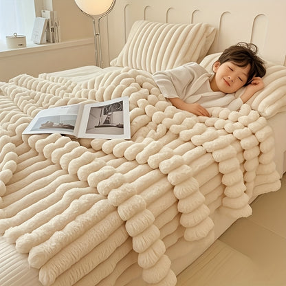 Luxury Cream Faux Rabbit Fur Sleep Blanket -Super Soft, Warm And Cozy, Extra Soft Blanket for Sofa, Bed- Ideal Seasonal Gift, Kids' Bed Blanket, Luxury Feeling Extra Soft Blanket