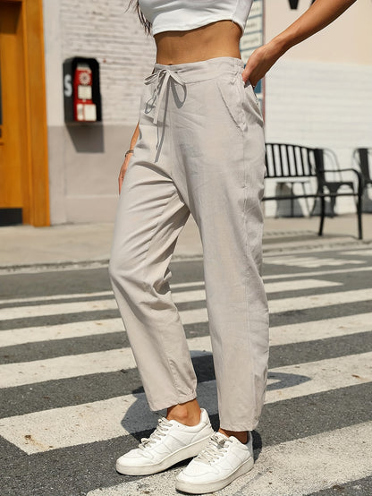 Women'S Summer Casual High-Waisted Drawstring Beach Pants