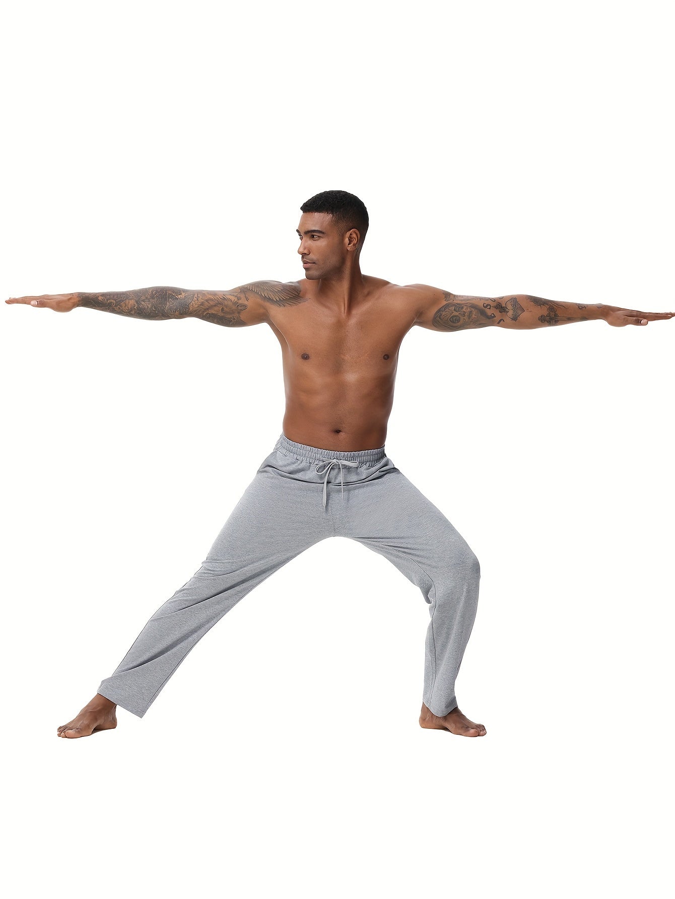 EXARUS Men'S Yoga Sweatpants Set - 2pcs, Athletic Lounge Pants with Open Bottom Straight Leg And Pockets