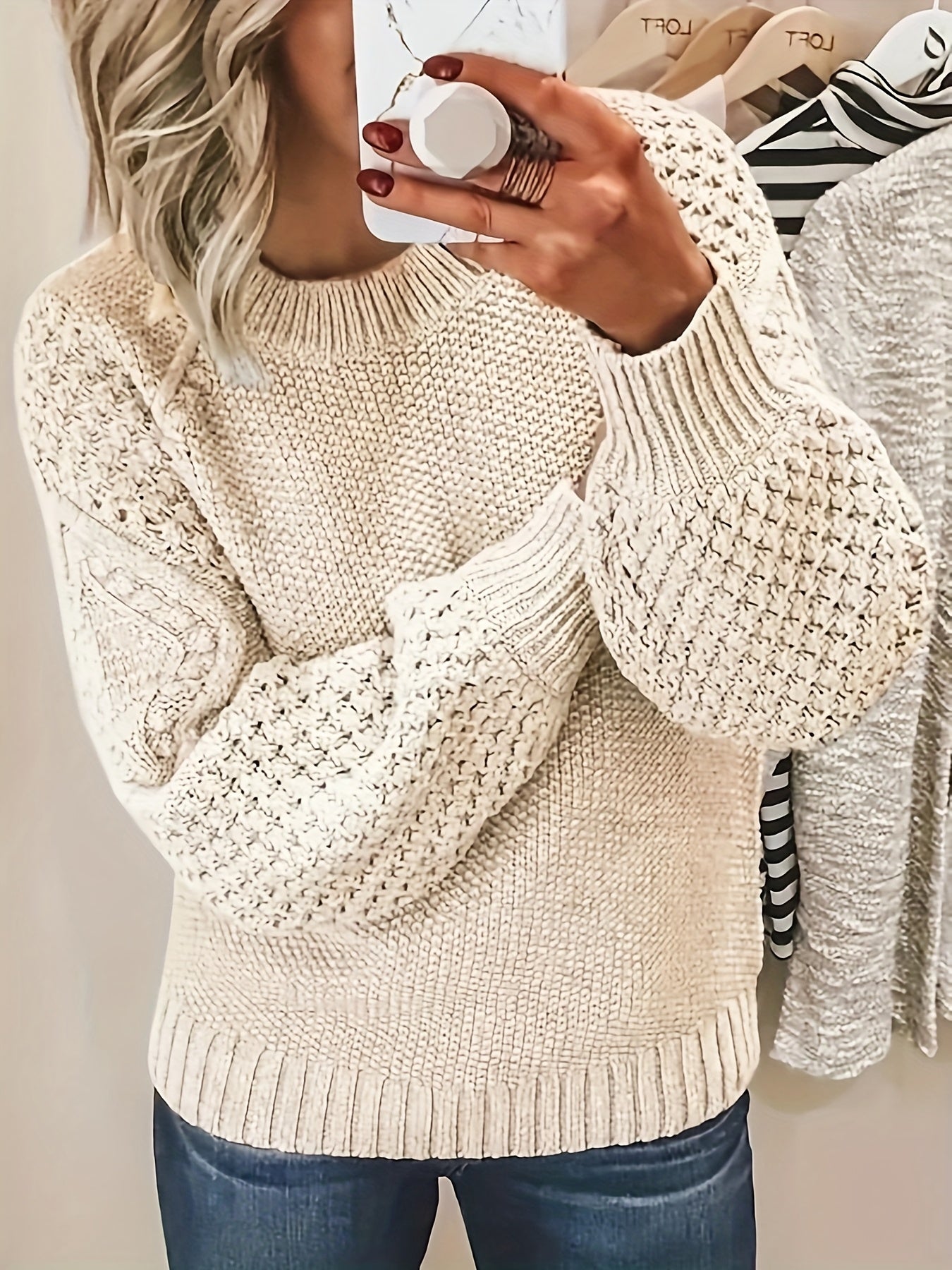 Women'S Warm, Versatile Solid-Color Crewneck Pullover That Can Be Worn As Outerwear