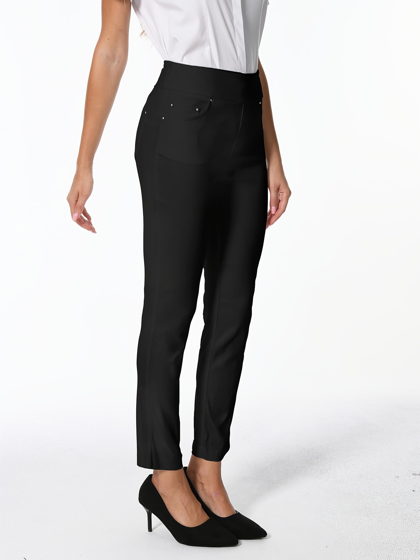Women's High Waist Dress Pants Stretchy Straight Leg Slim Fit Work Slacks with 5 Pockets, Elegant Office & Casual Wear