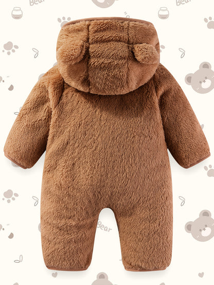 Newborn Baby Outfit Suit Bear Onesie Fold-Over Mittens Footies Girls Boys Winter Fleece Clothes Hooded Jumpsuit Romper