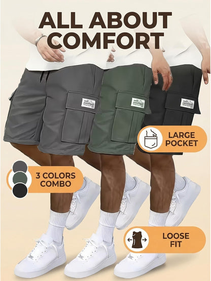 Men's Black+green+gray Polyester Cargo Shorts - product view 2