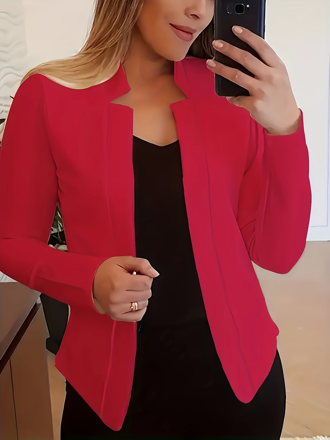 Women'S Elegant Solid Blazer All-Season, Machine Washable, Suitable For Casual And Professional Wear, Opaque Fabric