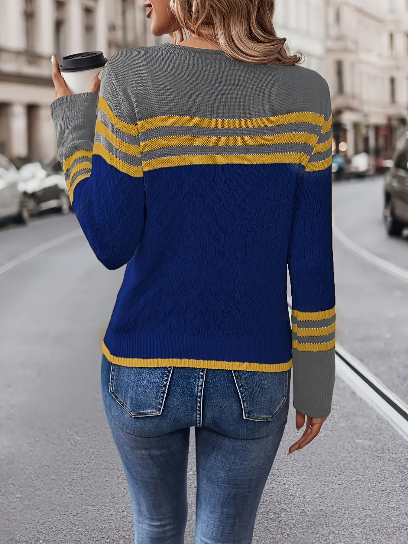 Women'S Color-Blocked Striped Round-Neck Long-Sleeve Top, Made from Comfortable And Warm Fabric, Perfect for Casual Elegance, Stylish Gatherings, And Festive Gifts for Autumn And Winter