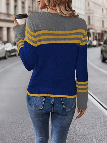 Women'S Color-Blocked Striped Round-Neck Long-Sleeve Top, Made from Comfortable And Warm Fabric, Perfect for Casual Elegance, Stylish Gatherings, And Festive Gifts for Autumn And Winter