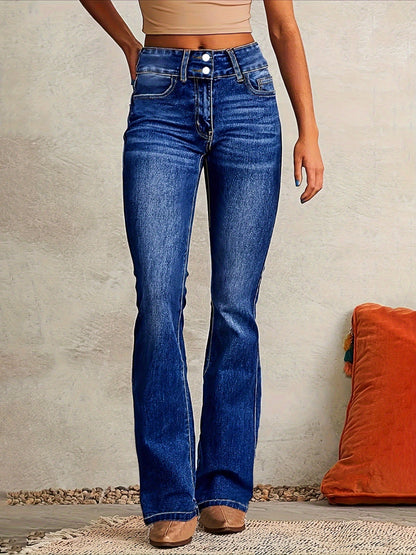 1 Pair Women'S Retro Stretch Washed Bootcut Jeans, Streetwear Style Flared Denim Trousers, S-XXL