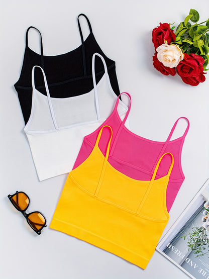 4/8pcs Solid Color Side Stripe Sexy Strapless Women'S Outerwear Camisole Daily Bra&Seamless Stretch Spaghetti Straps Sports & Casual Tank Top Bra Without Steel Ring&Women'S Underwear And Lingerie