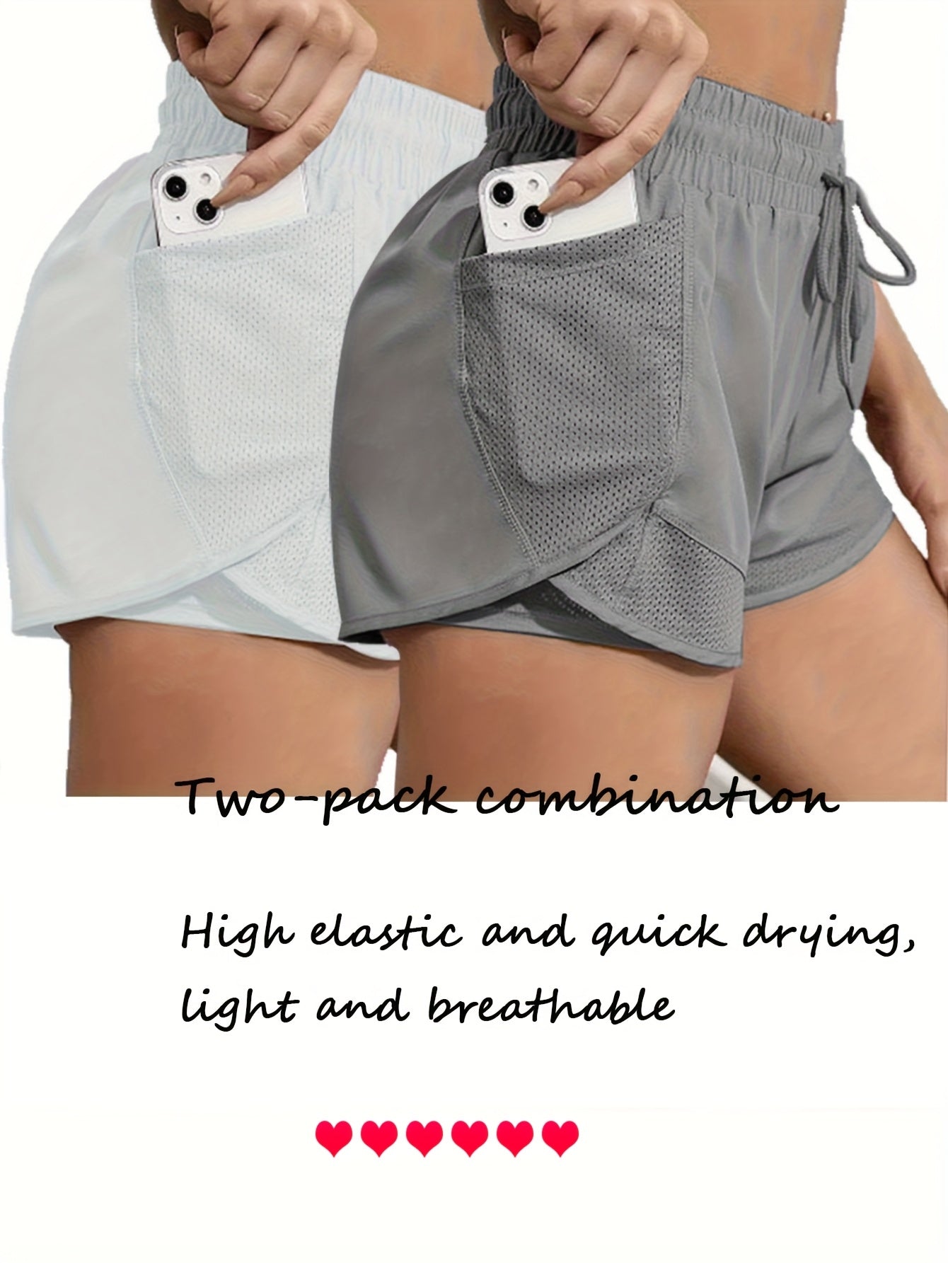 FOEIERAA Fashion Women's 2pcs Yoga Sport Shorts Set, 2-in-1 High-Waisted Athletic Shorts, High Elasticity Quick-Dry, Lightweight and Breathable, Suitable for Running, Yoga, Cycling, Fitness, Studio, Casual Outings, Evening Dates, Daily Wear, and