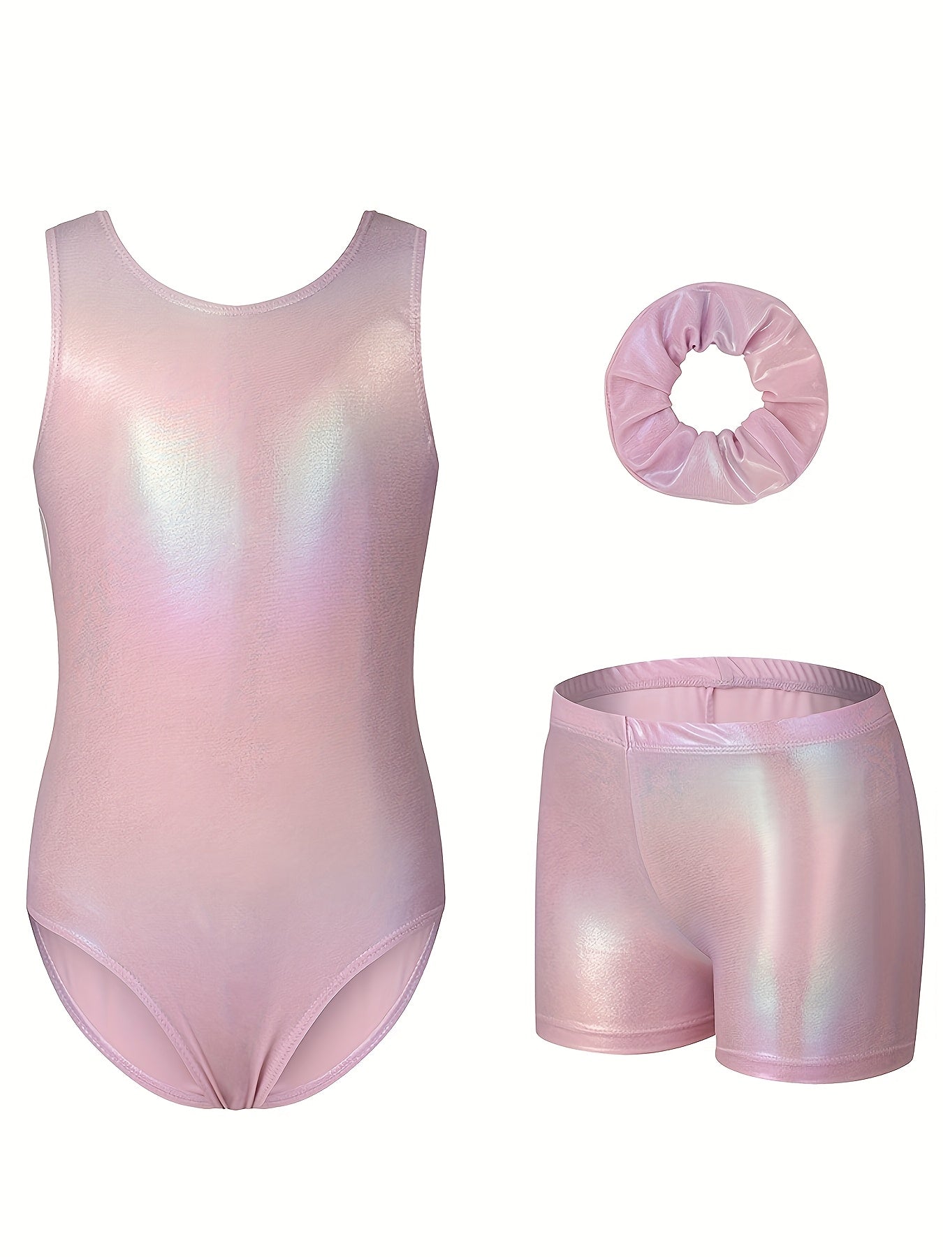 Girls' Sleeveless Gymnastics Bodysuit + Shorts + Headwear, Perfect for Outdoor