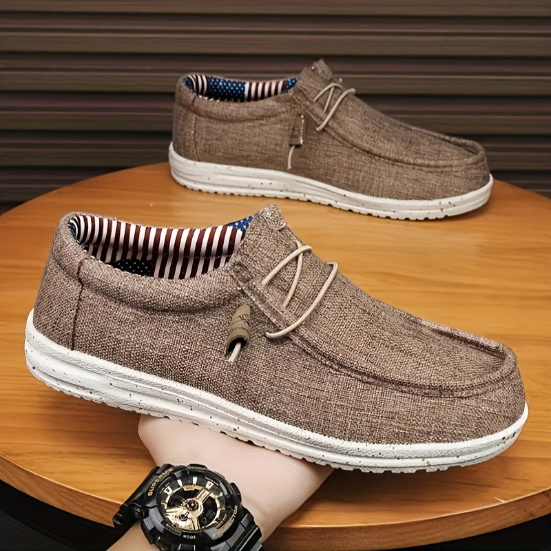 Men's Casual Slip-on Canvas Loafers - Comfortable Casual Sports Shoes Brown, Soft Fabric Upper And EVA Sole, Perfect for Casual Dressing And Outdoor Activities Holiday Shoes | Round Toe Design | Canvas Upper