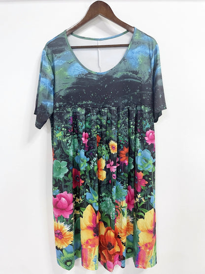 Women's Short Sleeve Round Neck Floral Print Dress - Summer Casual Style - For Women - Perfect for Parties & Casual Outings - Great Gift for Her