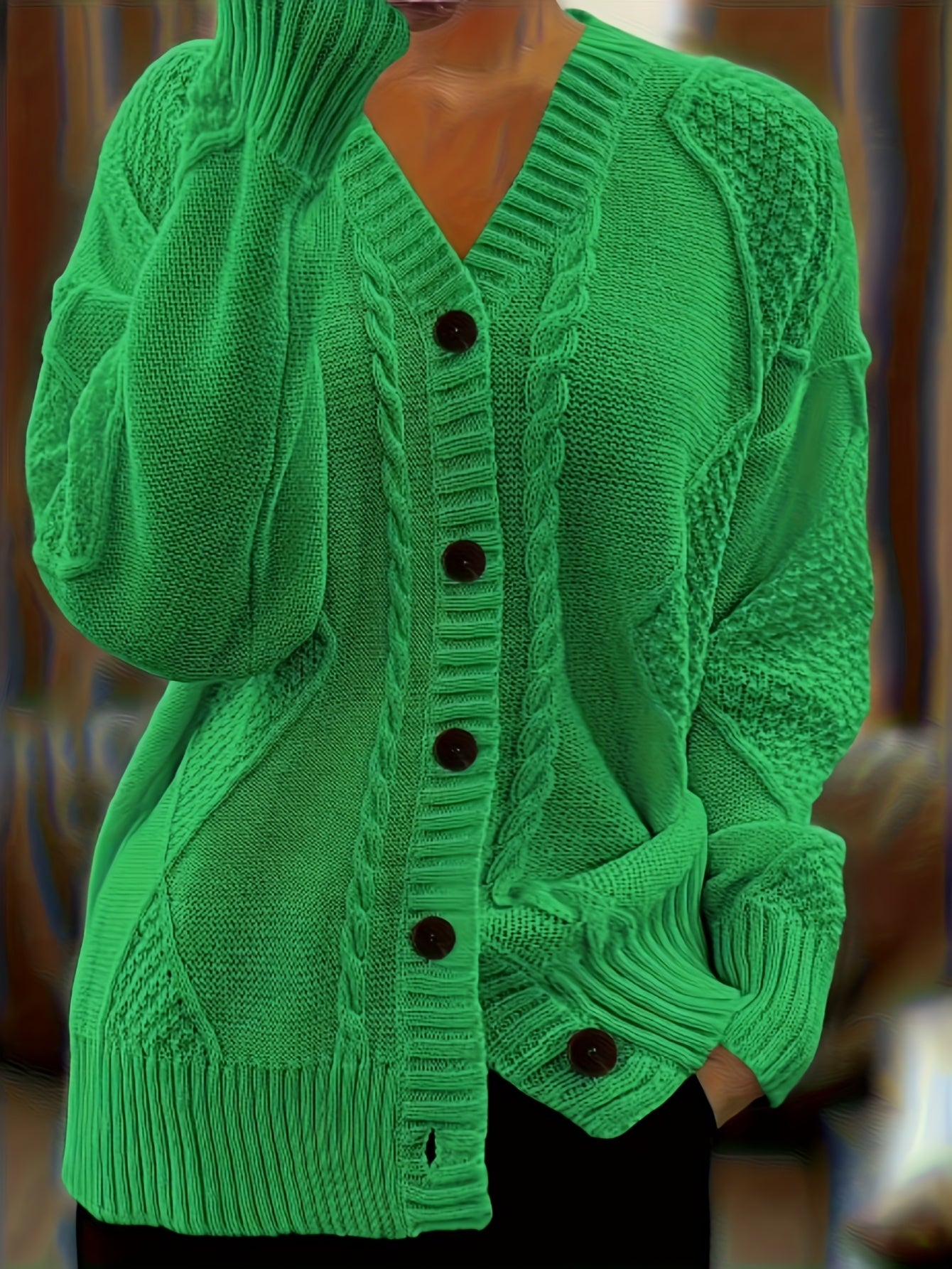 [Cozy Cable Cardigan] Plus Size - Cozy Plus Size Cable Cardigan - Soft Long Sleeve Open Front Layer for Comfortable Everyday Wear