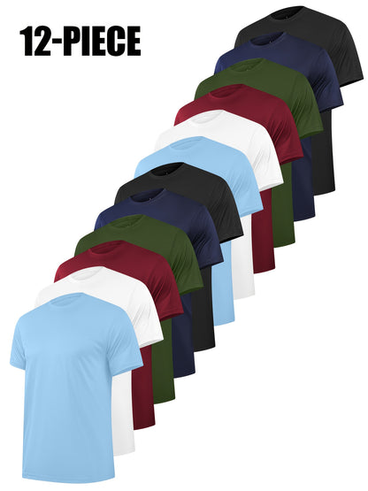 Kinglaman 12 Pack Workout Shirts for Men Short Sleeve Athletic Active Tops Quick Dry Crew Neck T Shirt for Running
