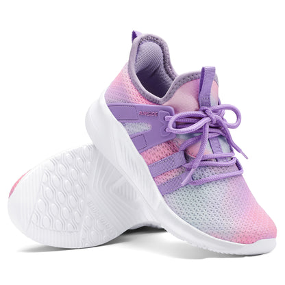 Boys Girls Gradient Color Sports Shoes Low Top Shock Absorbent EVA Sole Breathable Mesh Casual Sneakers Tennis Shoes Easy On/Off for School Competition Daily Wear