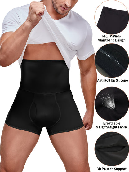 Men' High Waist Tummy Control Shorts - Seamless Slimming Underwear with Belly Girdle, Tight-Fit Boxer Briefs Suitable for Gym, Postpartum & Casual Attire, Non- Body Shaper Shorts