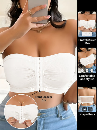 A Strapless Bra for Plus-Size Women Featuring Front Buttons, No Wires, And Designed to Lift And Prevent Sagging, Crafted from a Comfortable And Breathable Blend of Nylon And Elastane