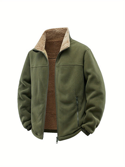 Men'S Fall/Winter Versatile Loose Jacket - Windproof, Warm Shell with Full Zip Closure And Front Pockets - Relaxed-Fit Winter Jacket for Cold Weather, Camping, And Commuting - Machine Washable Fleece Jacket