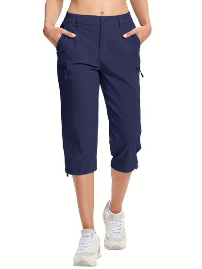 Women'S Summer Hiking Capri Pants - Lightweight, Quick Dry, Stretchy, Zipper Pockets, Adjustable Waist & Cuffs For Outdoor Travel, Hiking, Camping, Fishing, Casual Wear Long Shorts