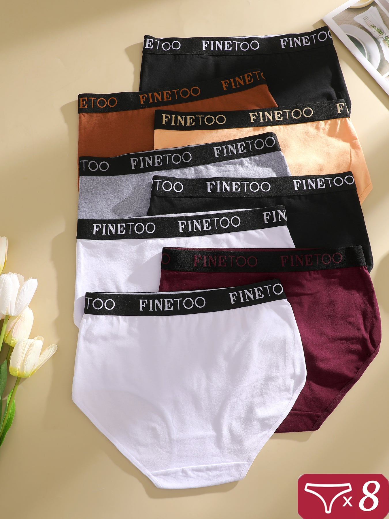 8pcs Women's High-Waisted Panties Soft Breathable Underwear, Assorted Colors