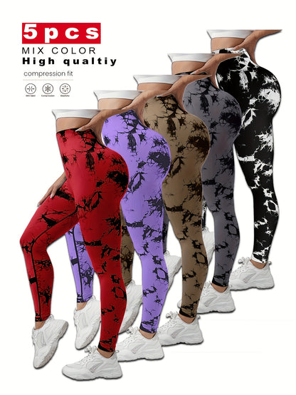 Women'S Tie Dye Yoga Pants High Waisted Scrunch Butt Workout Leggings Soft Stretchy Butt Lifting Tummy Control Yoga Leggings For Gym Running Fitness