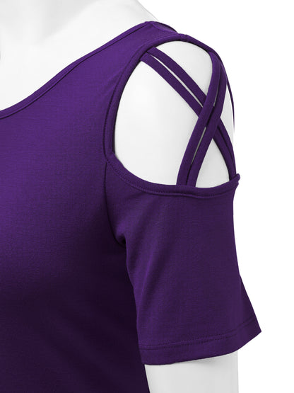 Women's Casual Open Strap Shoulder Short Sleeve Top