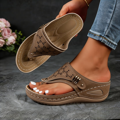 Women's Orthopedic Wedge Sandals, Casual Comfortable Flip-Flops, Non-Slip Thick-Soled Slippers, Breathable Hollow Summer Beach Shoes