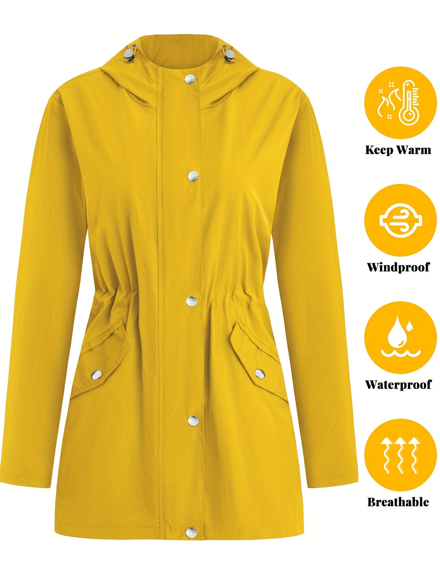 Women'S Lightweight Raincoat - Breathable Windbreaker Jacket With Adjustable Hood, Stylish Trench Coat For Outdoor & Work, Machine Washable, X-Shape Design