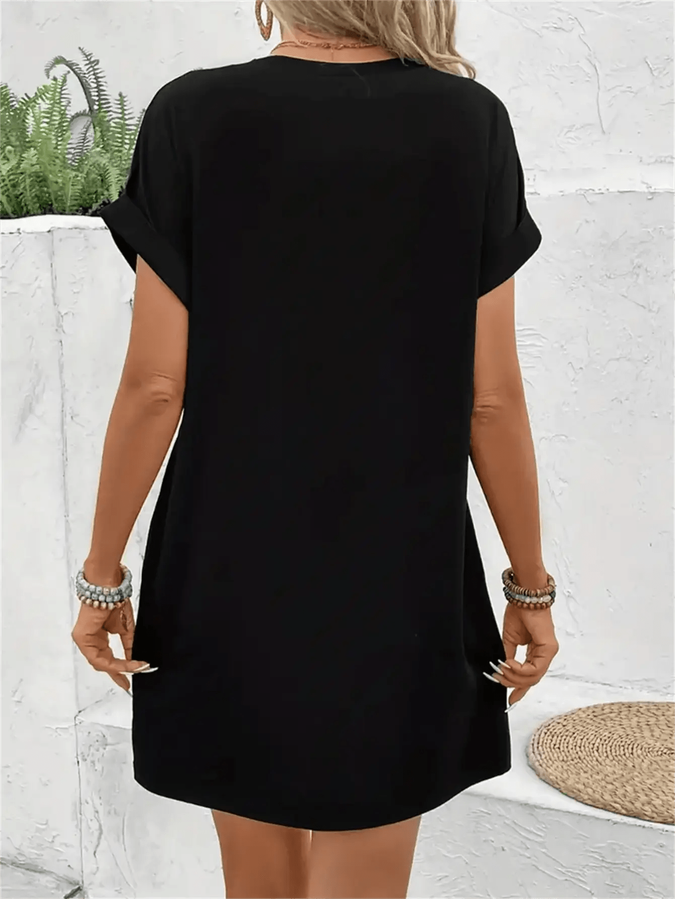 Overseas Heat-transfer Print, Simple Casual Style Blessed Printed Letter Dress| An Ideal Choice for Valentine's Day and Other Holidays, the 2024 New Summer Women's Loose, Comfortable, Versatile Short-sleeve T-shirt Dress Is Suitable for Commuting, Ho