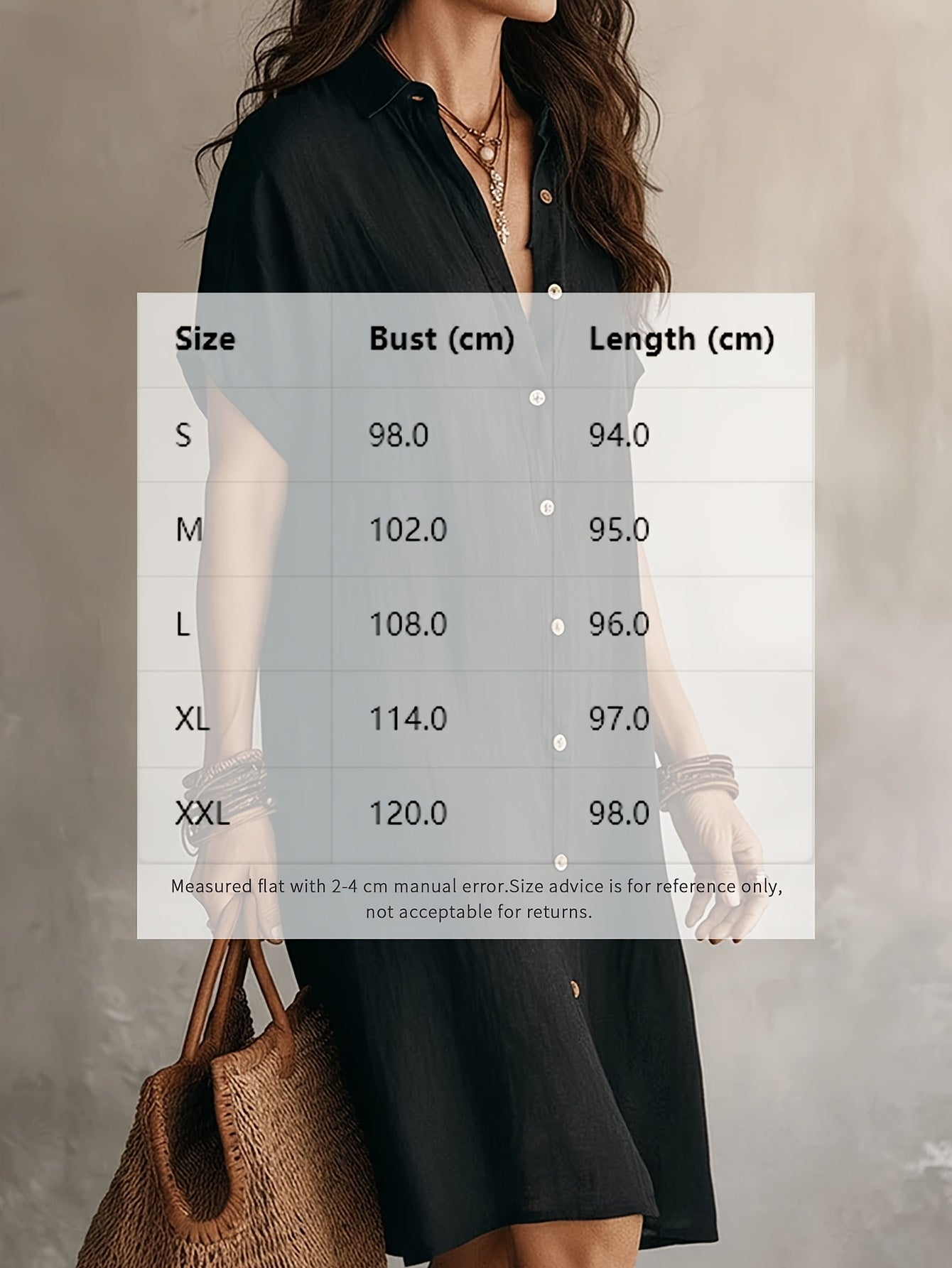 Shirt Dress, Fashionable and Casual, Solid Color, Short Sleeve, Buttoned, Mid-length Dress
