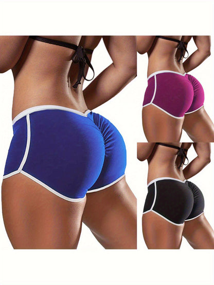 3 Women'S Shorts - Low Waist Opaque Compression Hip Lift Design, Tight Bikini Style Shorts, Blue/ Purple/ Black, Suitable for, Casual Wear, Easy-To-Wash And Seamless Design