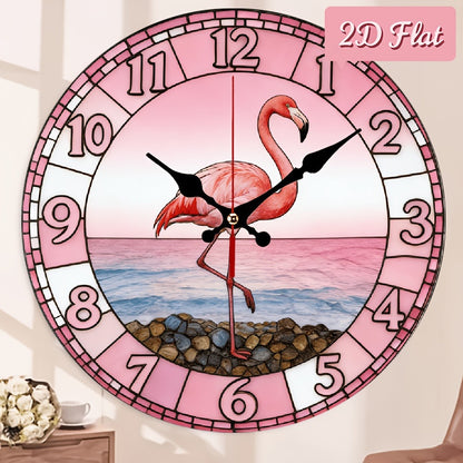 Pink Flamingo Beach Wall Clock - Silent Non-Ticking 10-Inch Design