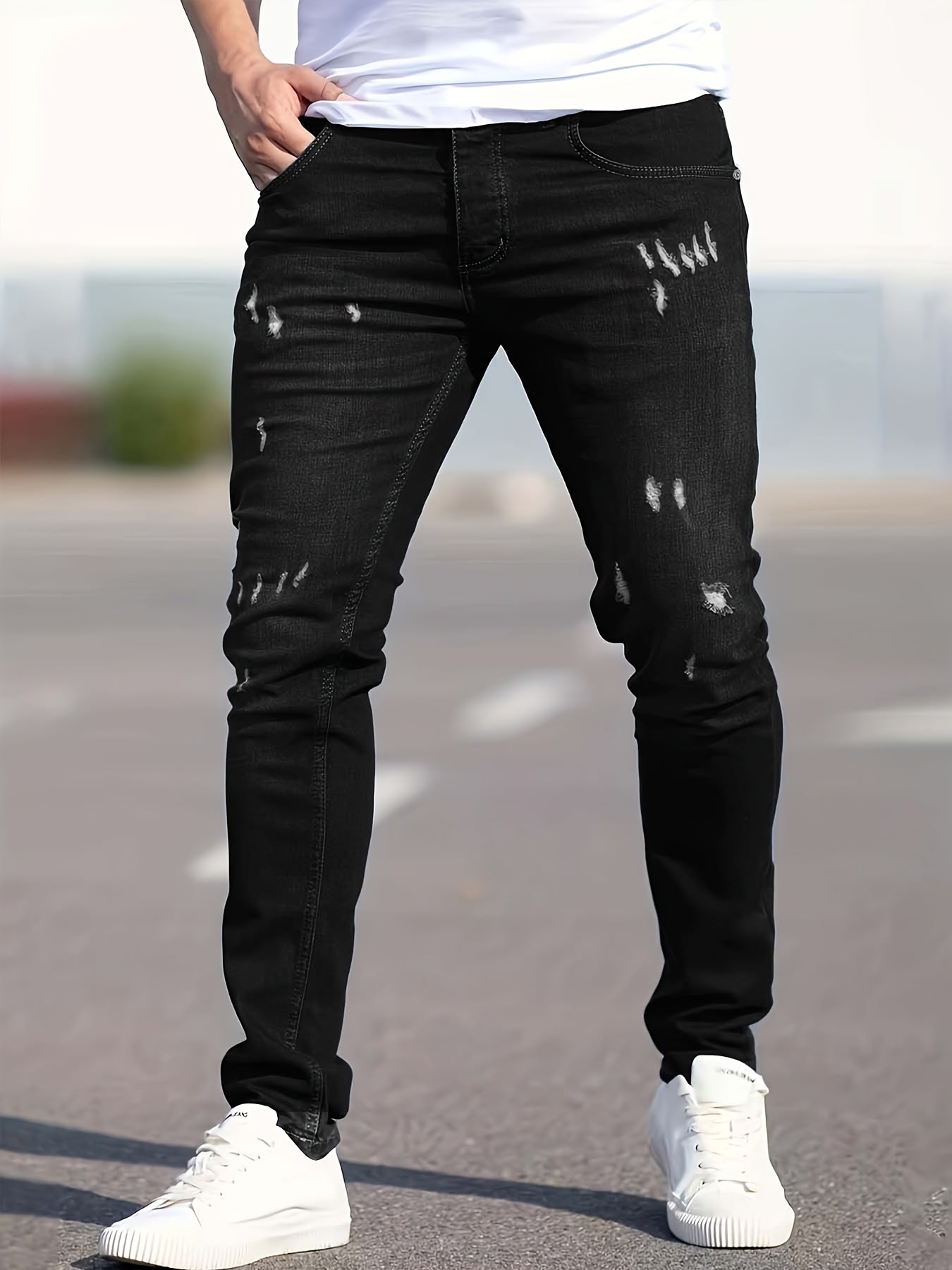 2 pcs - Trendy Ripped Jeans for Men - Fashionable Street Style Stretch Jeans for Men - Suitable for All Seasons