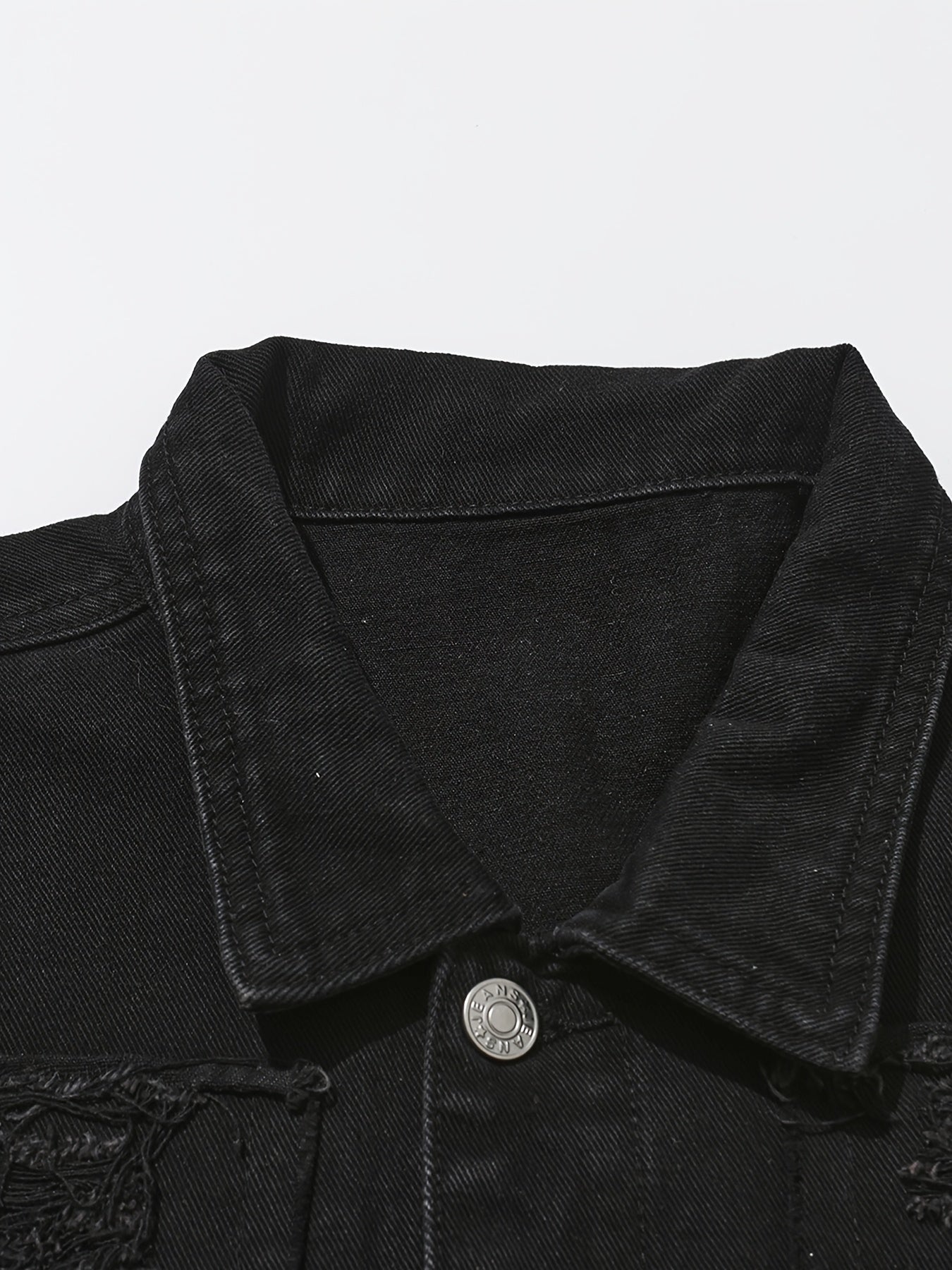 Men'S Ripped Denim Jacket Slim Fit Jean Outerwear Streetwear Casual Coat