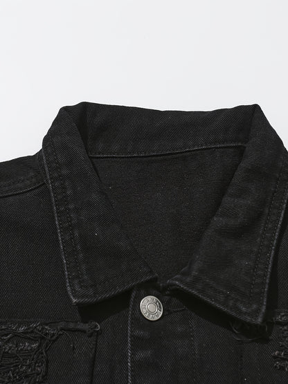 Men'S Ripped Denim Jacket Slim Fit Jean Outerwear Streetwear Casual Coat