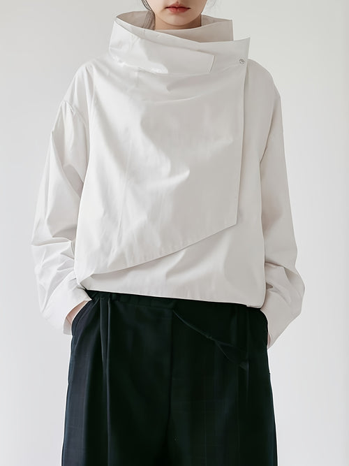 2024 Autumn/Winter New Women's Fashion Solid Color Stand Up Collar Long Sleeve Asymmetric Loose Casual Jacket Coat