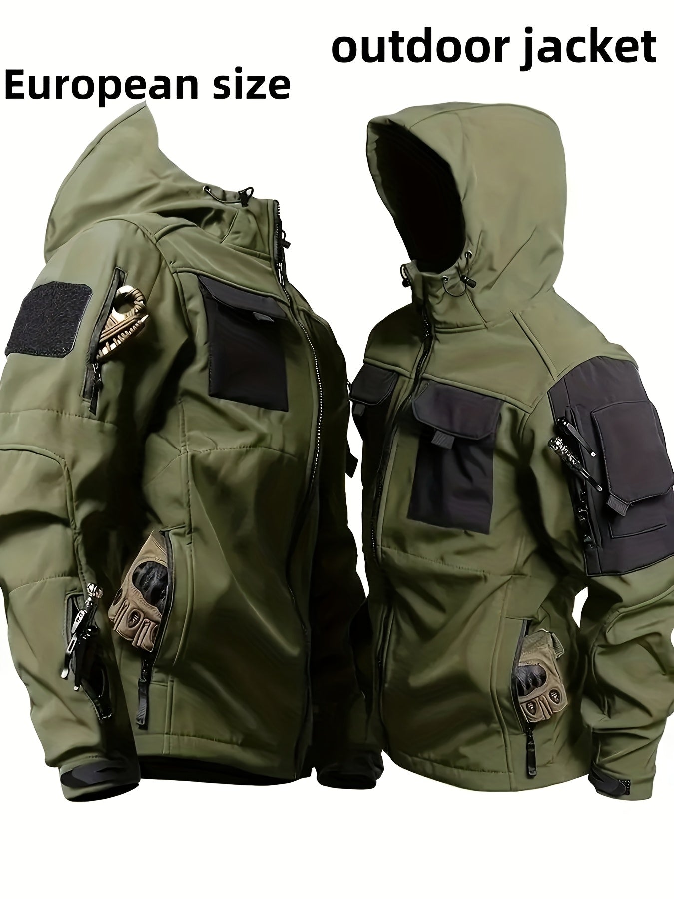 Men's Tactical Jacket Outdoor Zippered Shell Jacket, Windproof, Scratch Resistant, Warm Hooded Jacket, Suitable for Outdoor Activities, Ripstop Technology, Multiple Utility Pockets - Non-Stretch Outdoor Gear for Camping, Survival, Tactical Training.