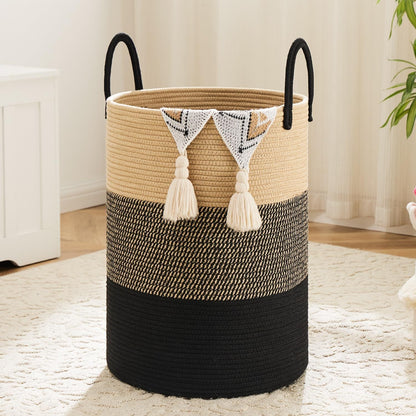 Collapsible Laundry Basket, Woven Rope Laundry Hamper, 12.15gal/15.85gal/ 21.13gal/26.42gal Laundry Bag For Decor Storage Of Dirty Clothes, And Blankets In Bathroom, Room And Living Room