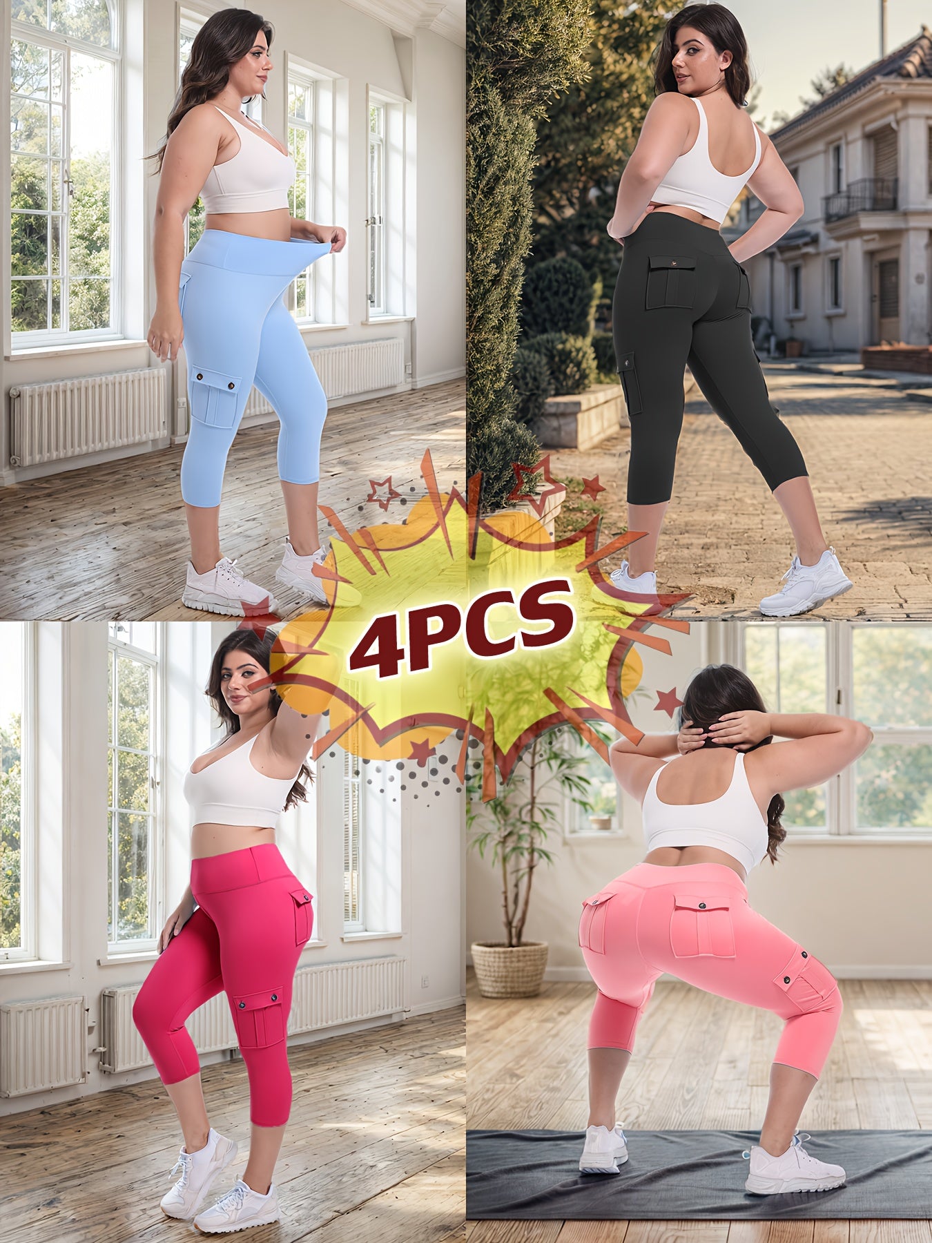Women's Black/Pink/Blue/Rose Polyester High-Waist Leggings - product view 18