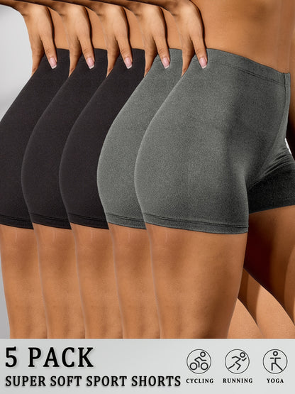 5-Pack Super Soft Biker Shorts for Women No See-Through Workout Running Yoga Athletic Shorts, Women'S Activewear