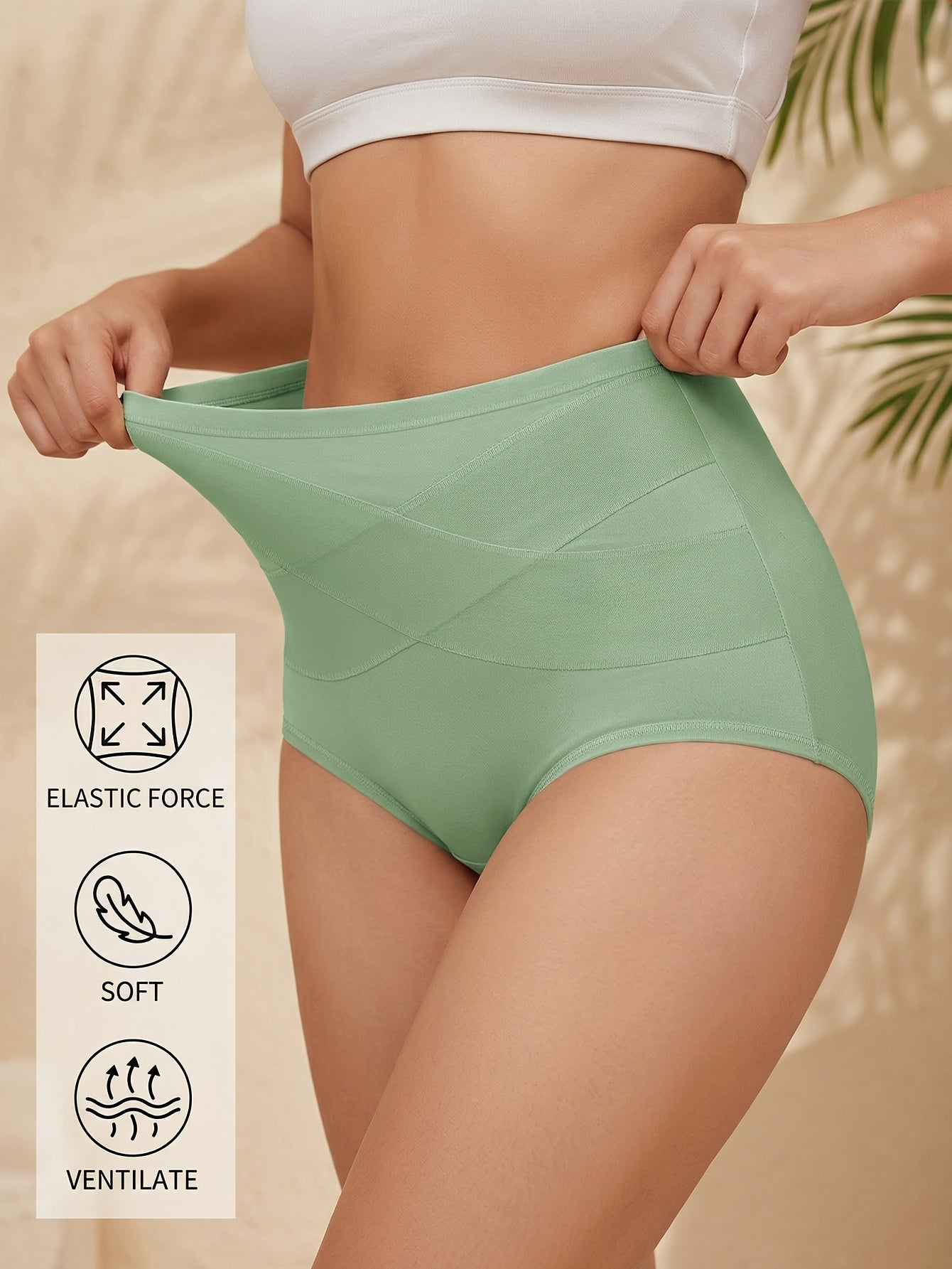 4Pack High Waist Tummy Control Briefs, Elegant Comfy Breathable Stretchy Women's Panties, Women's Lingerie & Underwear