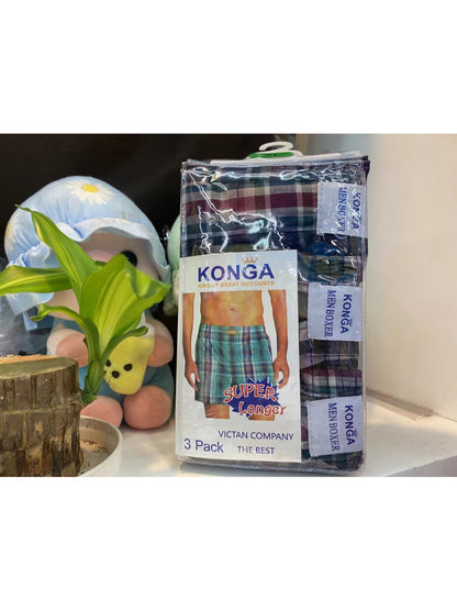 konga Men's 6-pack mixed color plaid print cotton boxer briefs