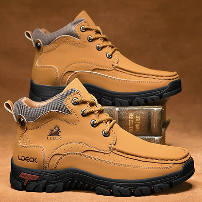LDECK Men'S Fashion Sneakers Chukka Boots | Breathable, Non-slip, Mid-top Genuine Leather with Fabric Inner, Rubber Sole, Round Toe, Lace Closure | Perfect for Casual, Daily, Work, Office, All-season