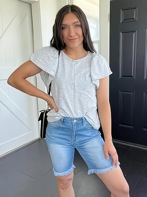 Women's Sky Blue Denim Denim Shorts - product view 1