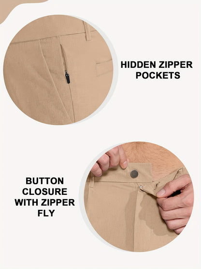 Men's Golf Pants - Lightweight Quick-Dry Stretch Formal & Casual Trousers, Straight Fit with Belt Loop, High Quality Breathable Fabric for Golf, Office, Evening Events - All-Season Mens Athletic Pants, Sports Leisurewear, Metallic Button Details, Work Tro