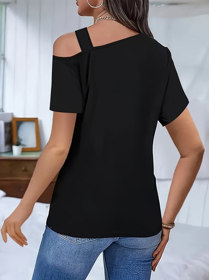 Elegant Slim-Fit Black T-Shirt for Women - Stylish & Comfortable Short Sleeve Casual Top, Machine Washable, with Chic Cut-Out Detail, Cute T Shirts
