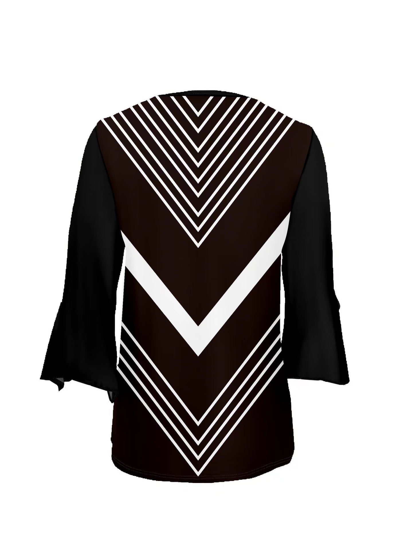 Striped Three-Quarter Sleeve T-shirt, Casual Notched Neck Top for Summer & Spring, Women's Clothing